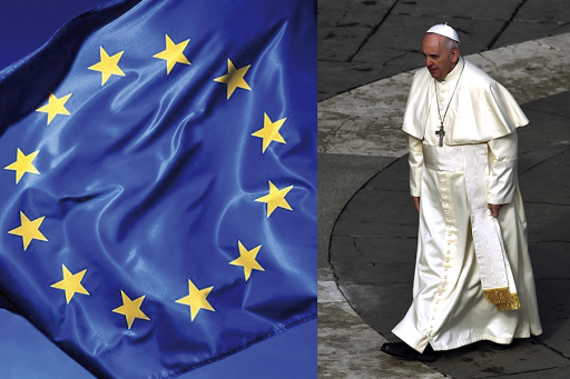 Montage Pope Francis and European Union flag