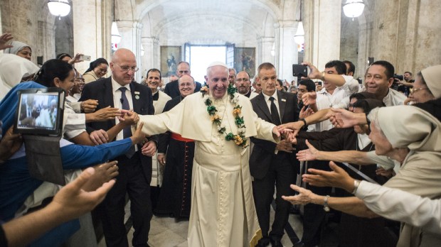 September 20 2015 : Pope Francis visits the San Cristobal Cathedral, Havana, Cuba.