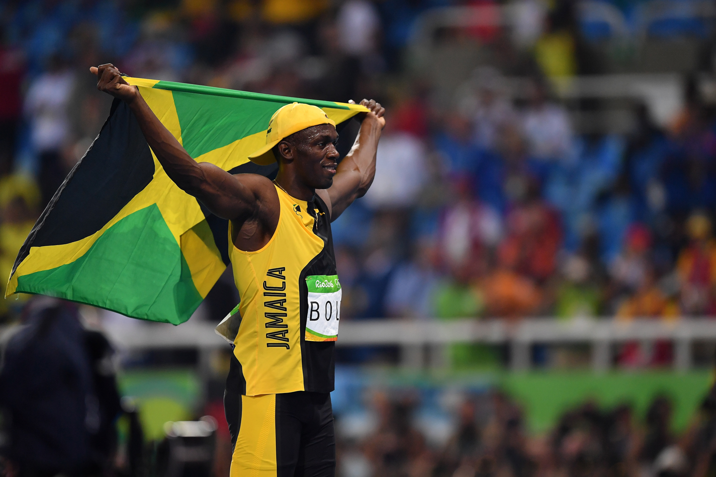 JO, RIO DE JANEIRO, BRÉSIL - 14 AOÛT :  Usain Bolt après avoir gagné l'épreuve du 100 mètres masculin dans le stade olympique. © (Photo by Pascal Le Segretain/Getty Images)