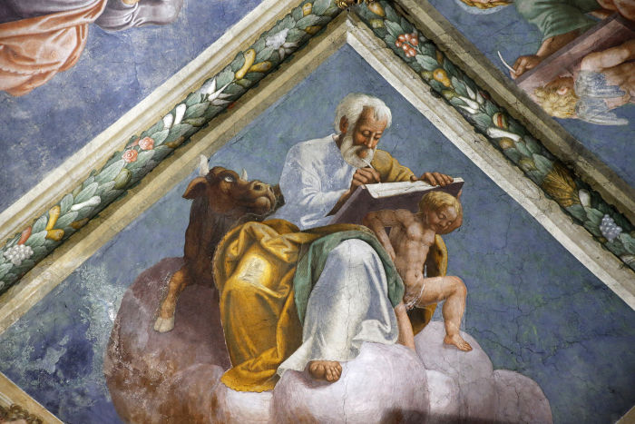 Chiaravalle abbey. Fresco depicting the four evangelists. Saint Luke.