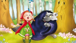 RED RIDING HOOD AND THE BIG BAD WOLF IN THE WOOD