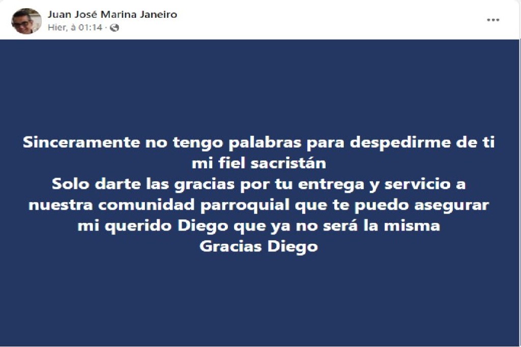 Message Facebook père Juan José curé à Algeciras
