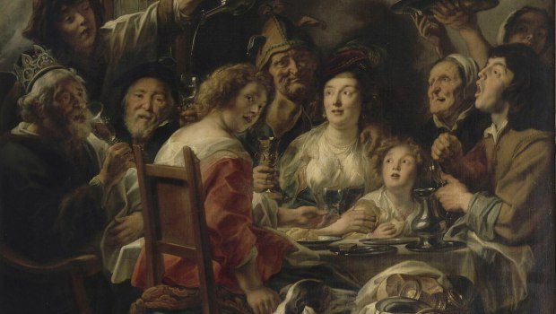 fête, vin, festin, tableau
