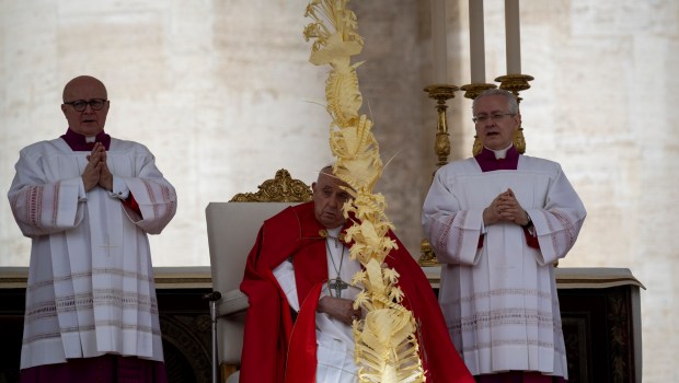Pope Francis presides the Palm Sunday mass at St Peter's square in the Vatican on March 24, 2024
