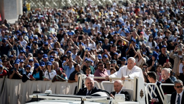 Pope Francis during his weekly general audience in St. Peter's square at the Vatican on May 15, 2024